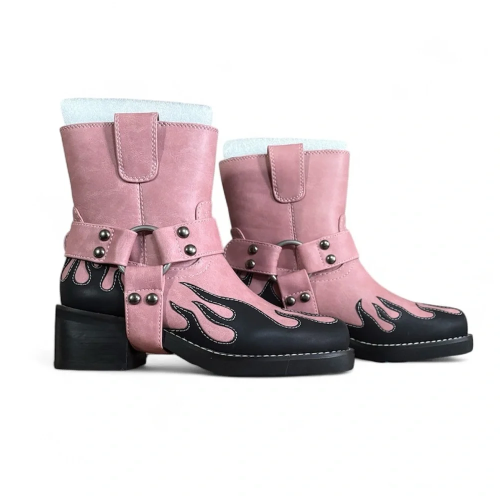DollsKill | Current Mood NWOB Cyber Y2K Flame Moto Biker Goth Grunge Boots - Picture 1 of 8